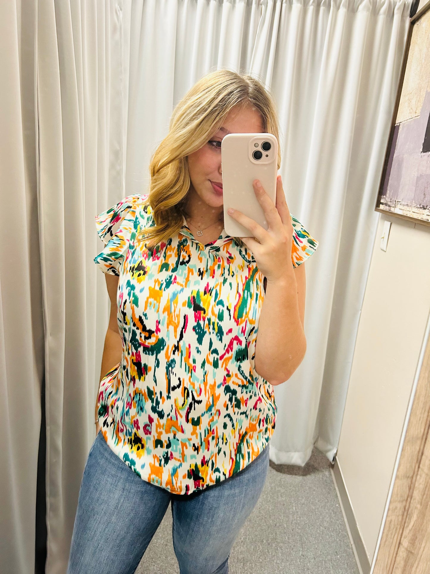 Sleeveless Multicolor Abstract Blouse