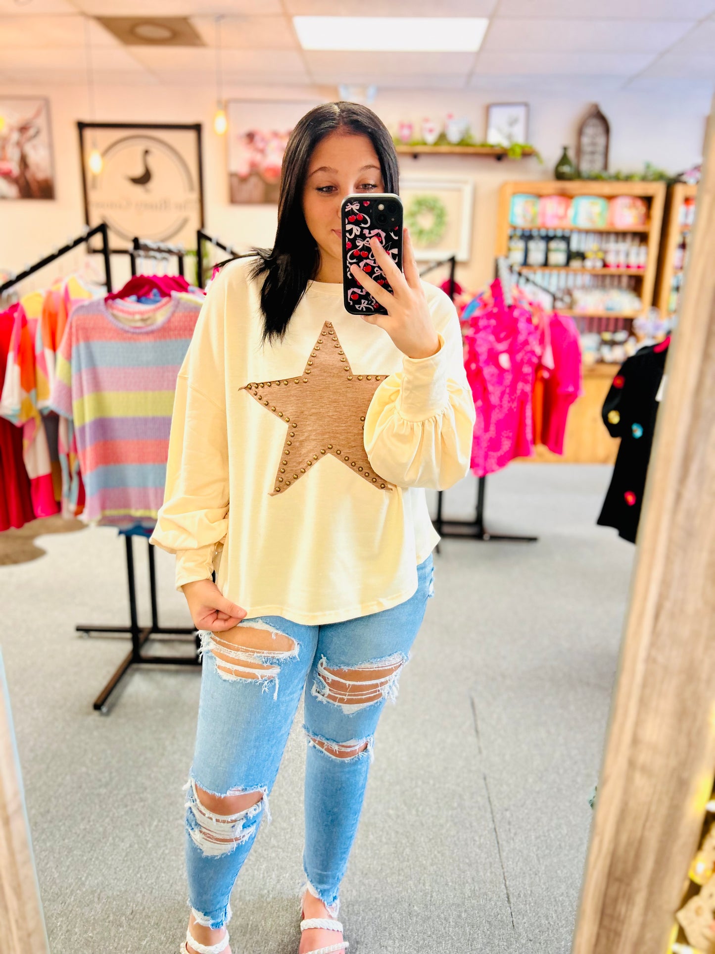 Apricot Studded Star Oversized Long Sleeve