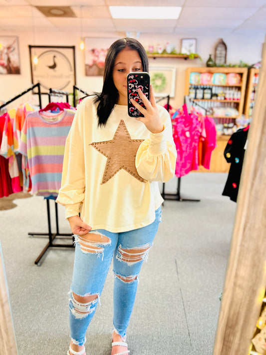 Apricot Studded Star Oversized Long Sleeve