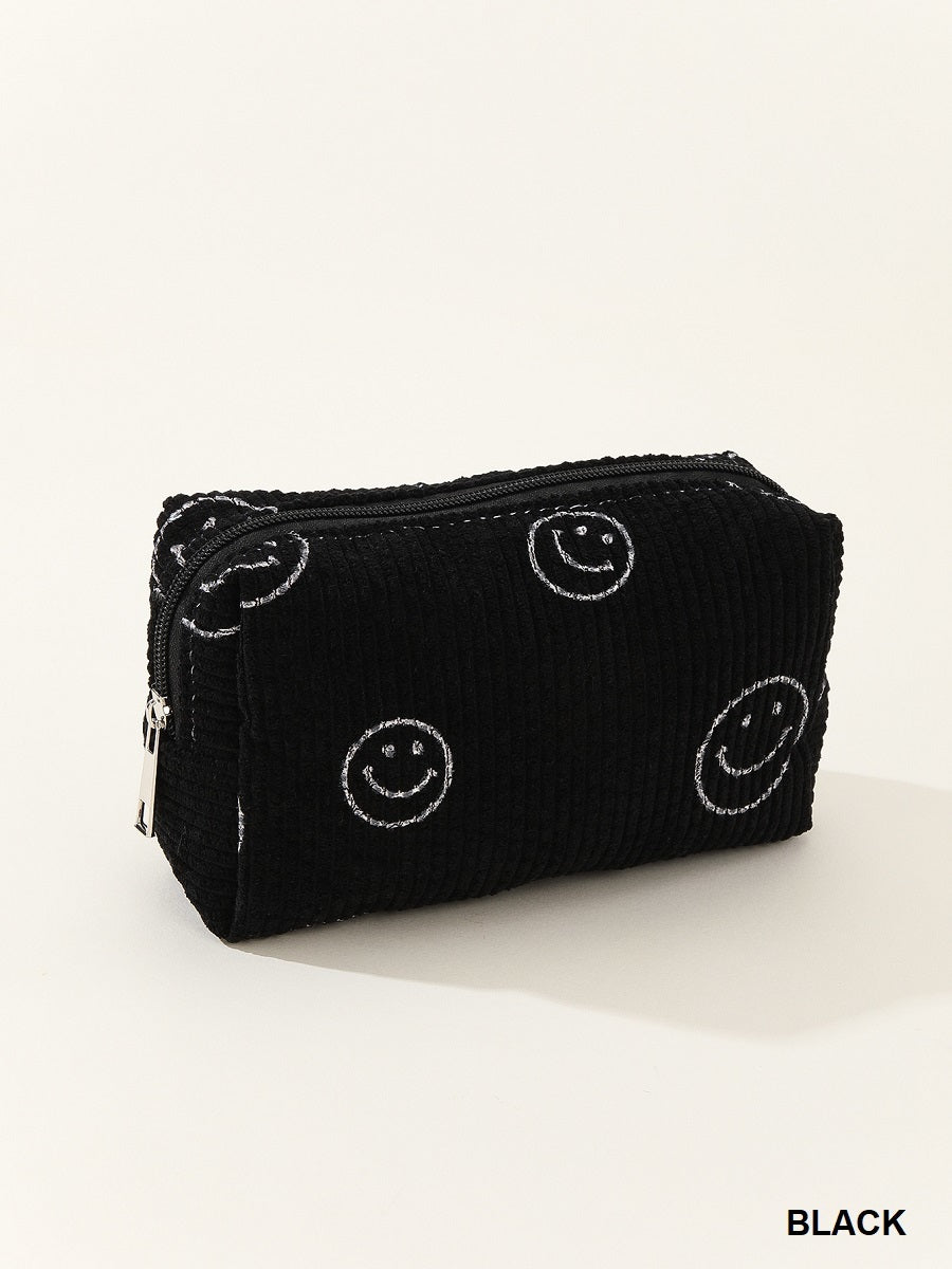 Smiley Ribbed Cosmetic Bag