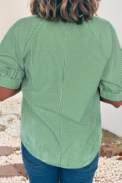 Striped Collared Split Neck Half Sleeve Blouse