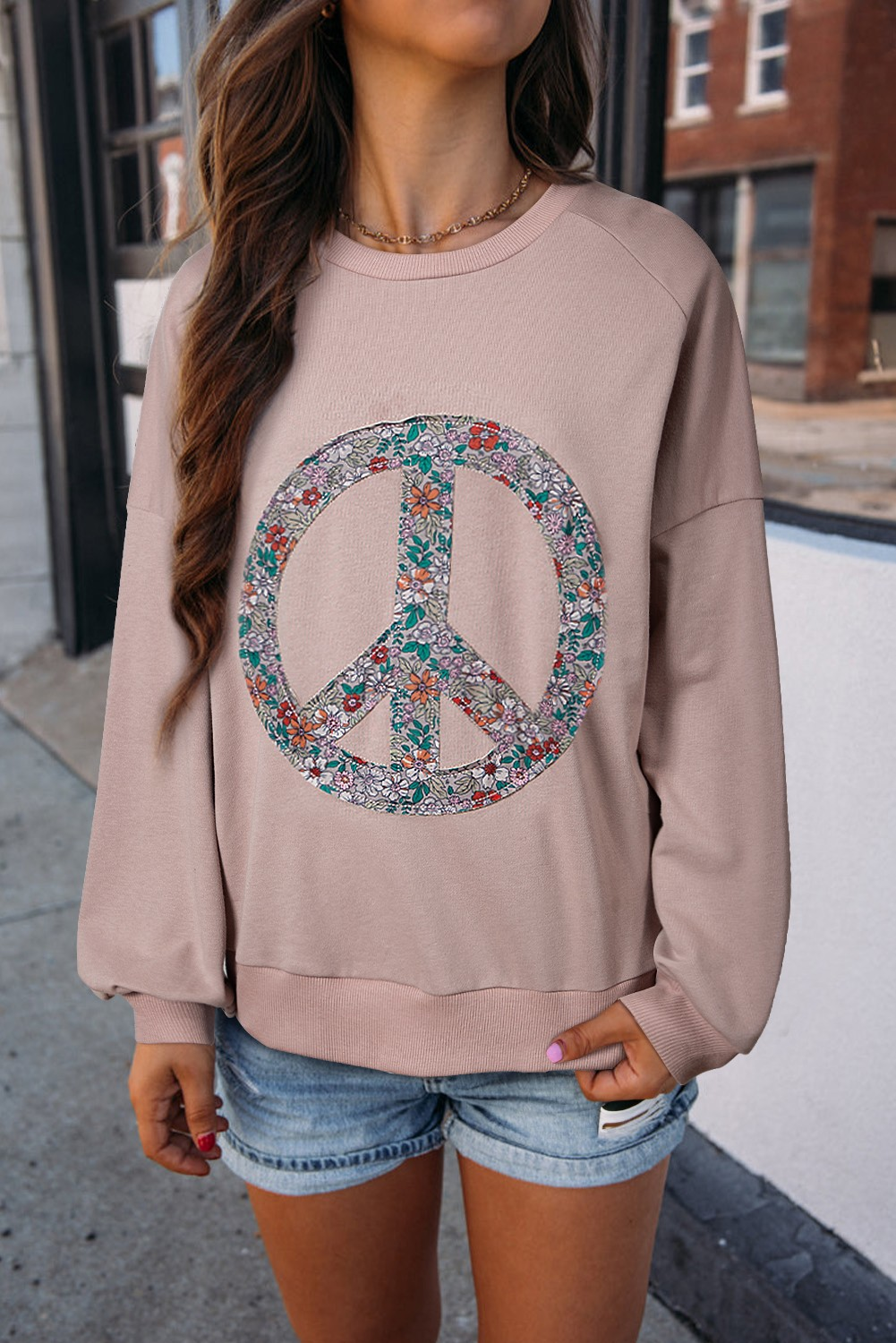 Floral Peace Sign Long Sleeve Sweatshirt