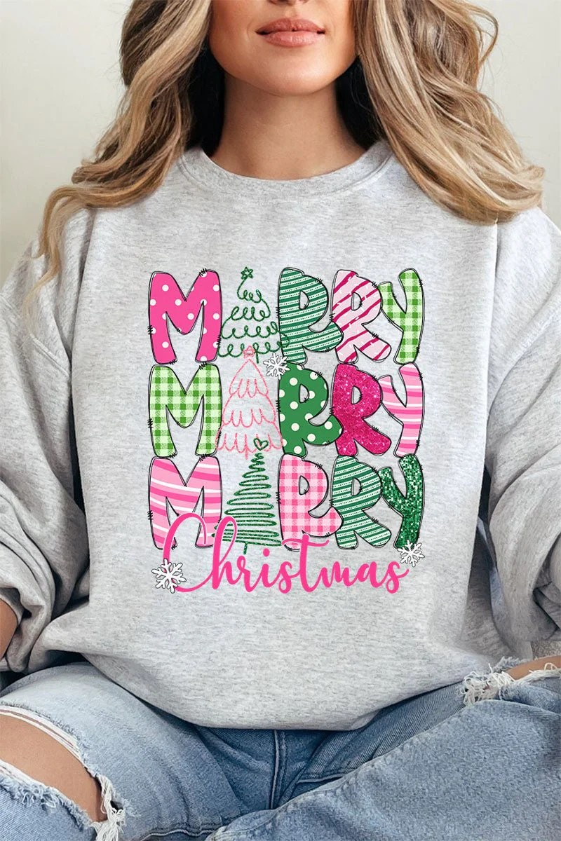 Green And Pink Merry Christmas Unisex Crew Sweatshirt