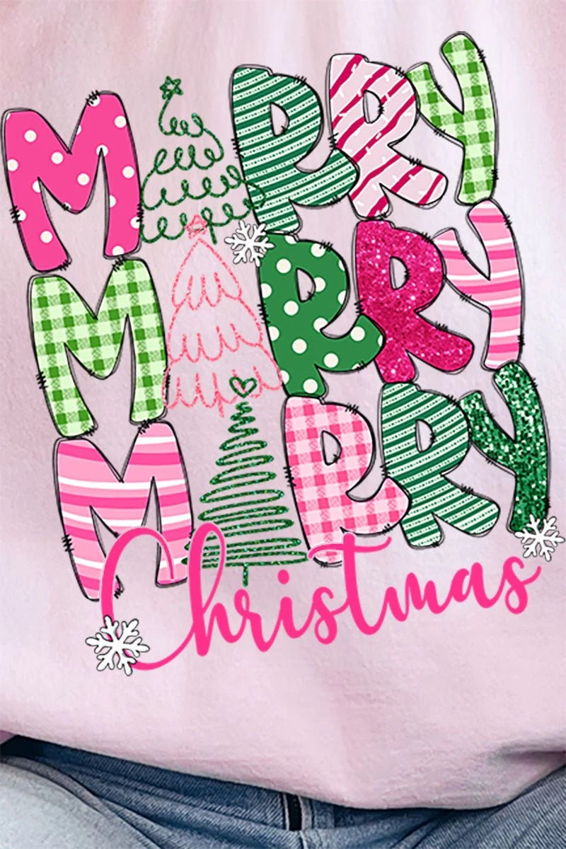 Green And Pink Merry Christmas Unisex Crew Sweatshirt