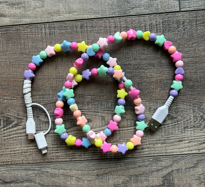 Stars Beaded Phone Charger with Lightning and USB-C Cable