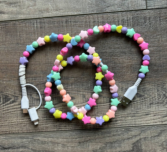 Stars Beaded Phone Charger with Lightning and USB-C Cable