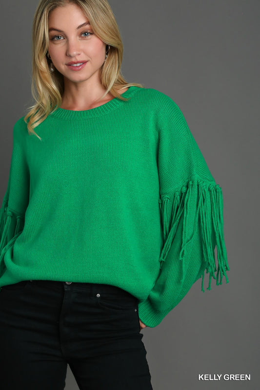 Fringe Crew Neck Pullover Sweater
