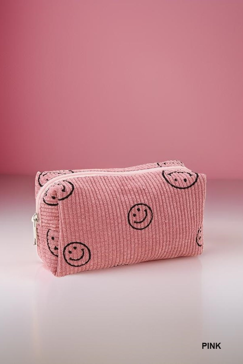 Smiley Ribbed Cosmetic Bag