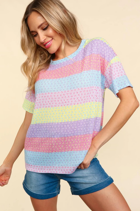 Oversized Multi Color Stripe Waffle Knit Top