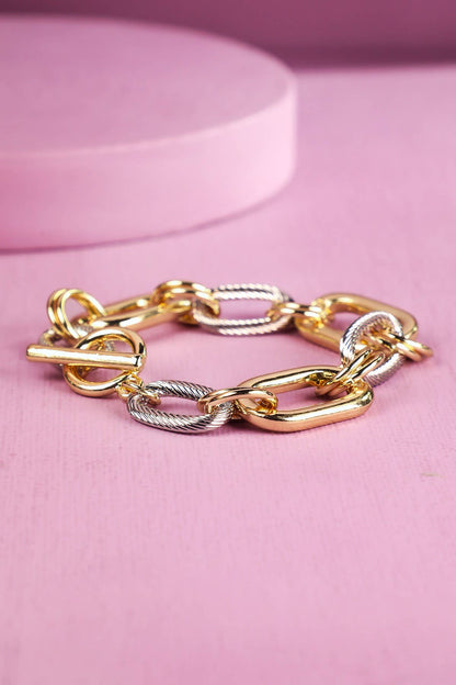 Mixed Chain Oval Rope Link Toggle Bracelet