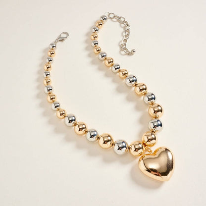16 Inch Metal Puffy Heart CCB Bead Necklace