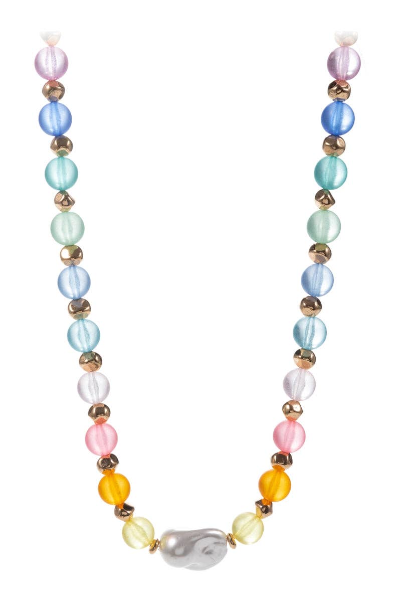 Faux Seaglass And Glass Pearl Bead Short Necklace