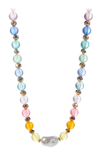 Faux Seaglass And Glass Pearl Bead Short Necklace