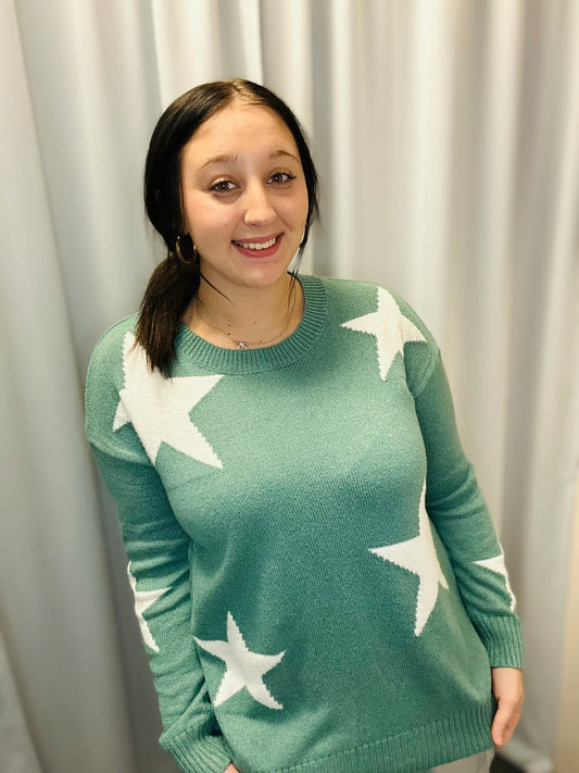 Green Star Pattern Sweater