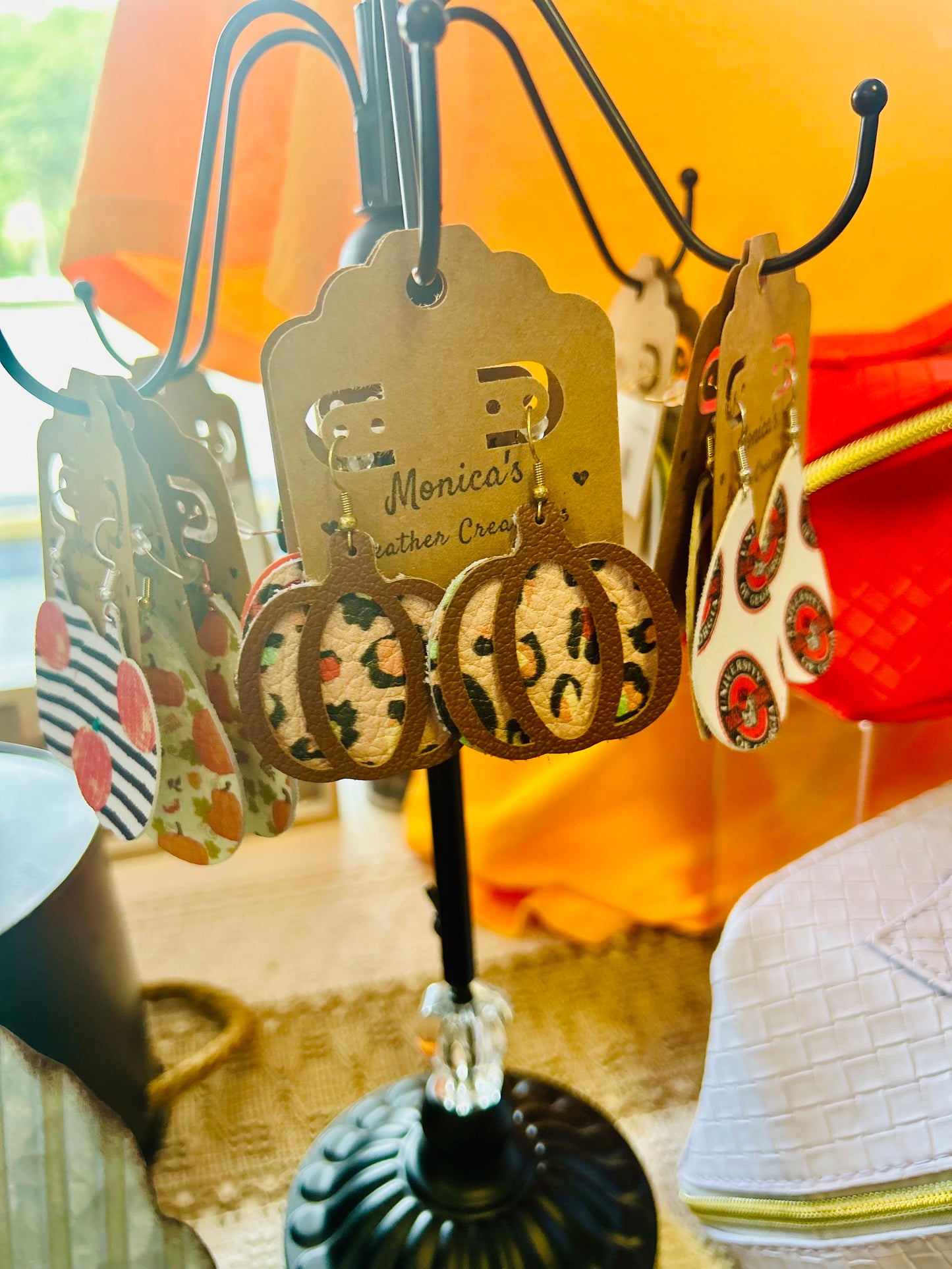 Leather Pumpkin Earrings