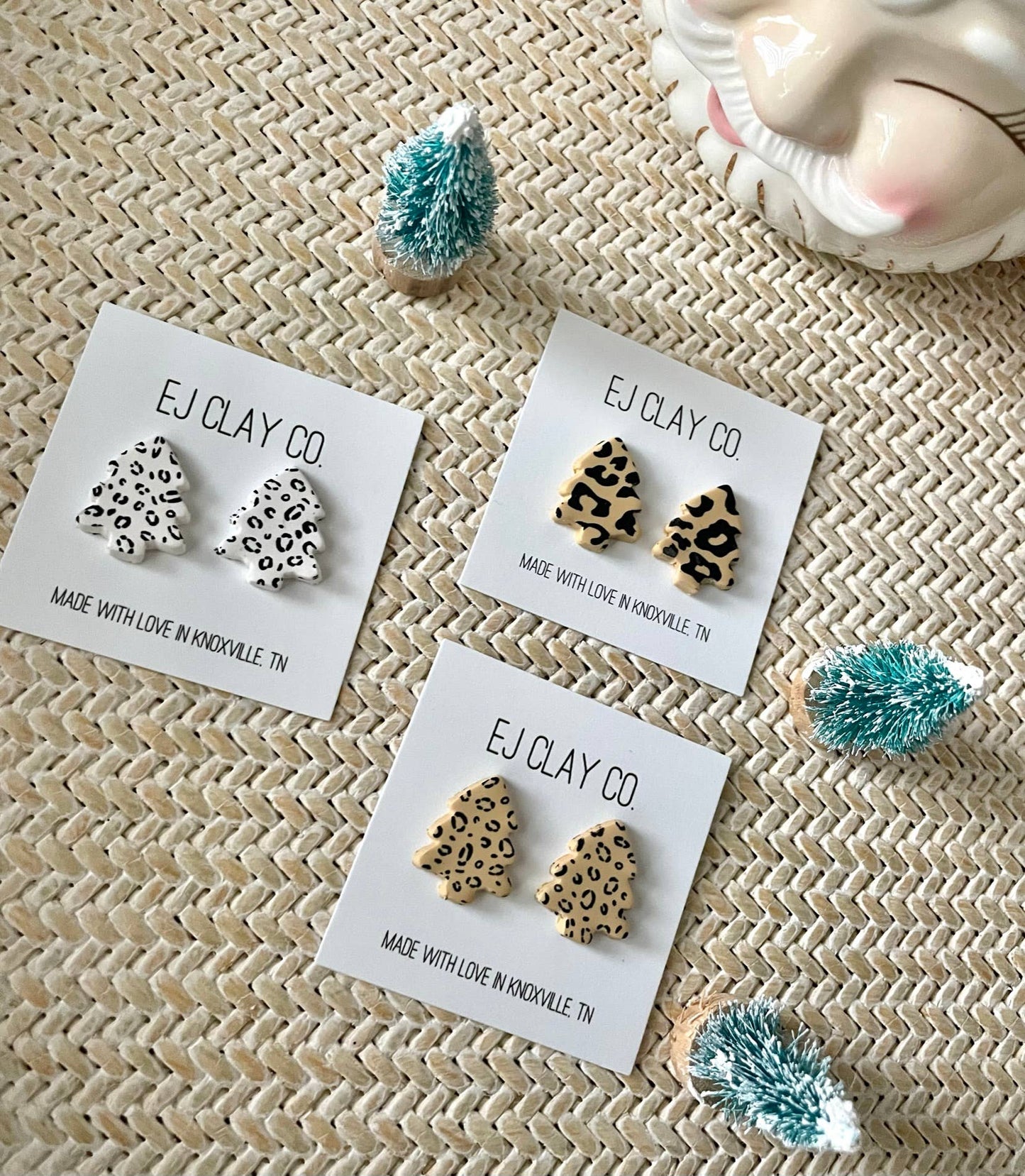 Animal Print Christmas Tree Clay Studs