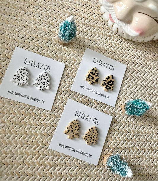 Animal Print Christmas Tree Clay Studs