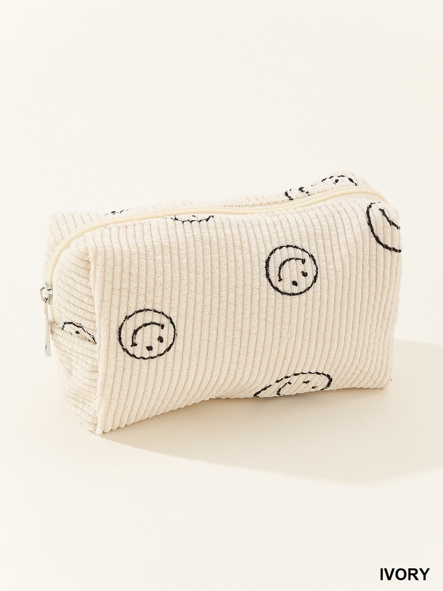 Smiley Ribbed Cosmetic Bag