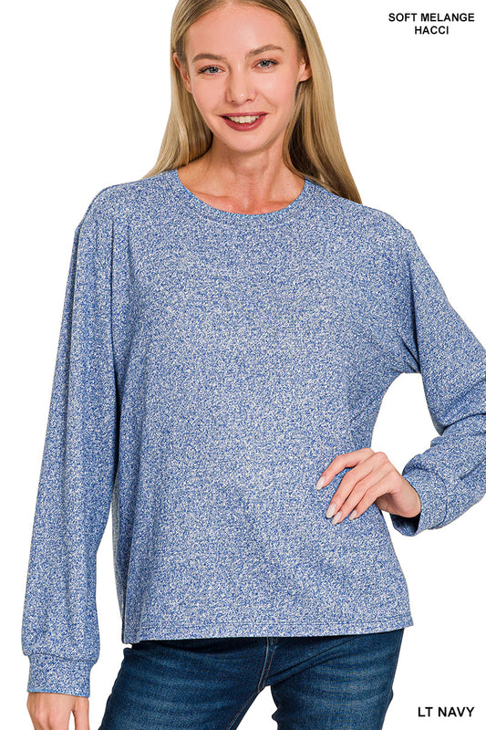 Soft Melange Hacci Round Neck Long Sleeve
