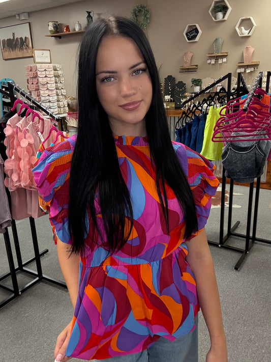 Multicolor Abstract Zipper Back Blouse
