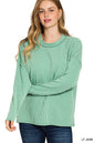 Corded rib long sleeve drop shoulder top with pocket