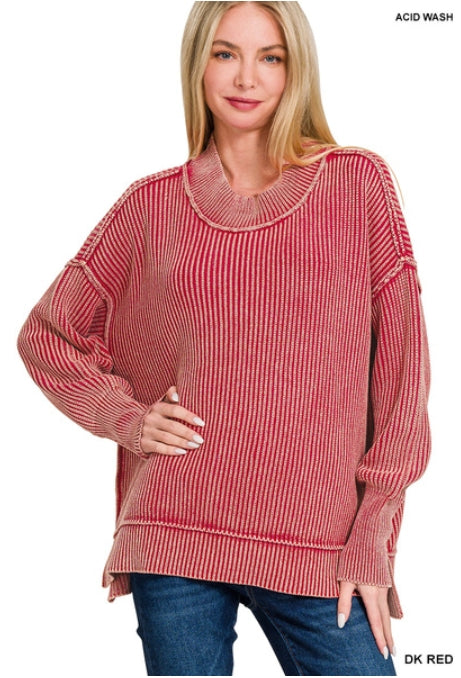 Washed Side Slit Oversized Sweater