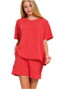 Ribbed Textured Knit Loose Fit Tee and Shorts Set