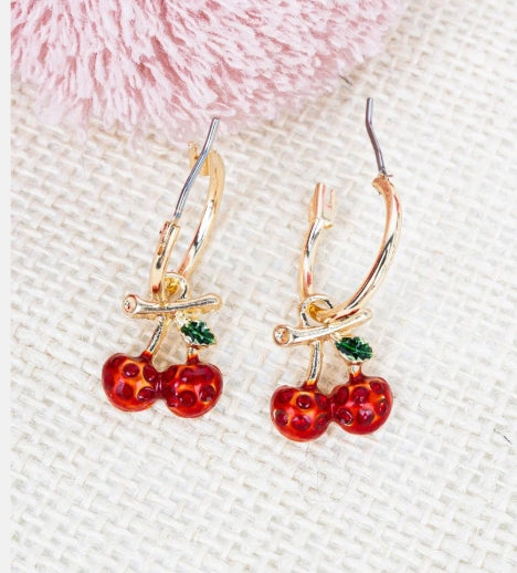 Crystal Avenue Classic Cherry Goldtone Hoop Earrings