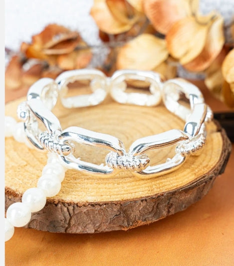 West Shore Rhowena Silvertone Linked Stretch Bracelet