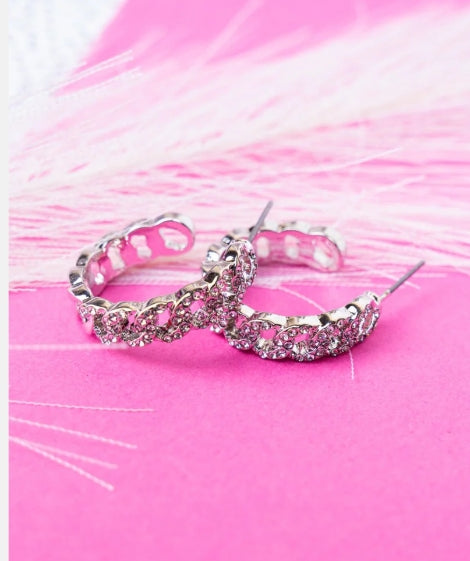 Crystal Avenue Crystal Silvertone Liana Link Hoop Earrings