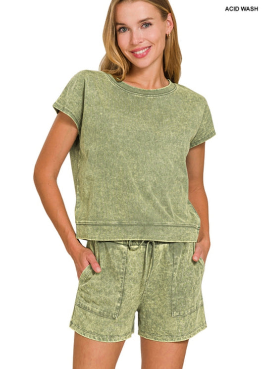 Cotton Washed Sleeveless Top and Shorts Set