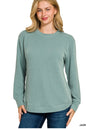 Raised rib round neck long sleeve top