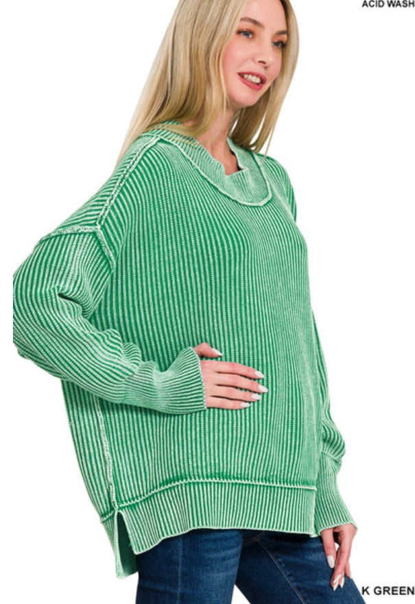 Washed Side Slit Oversized Sweater