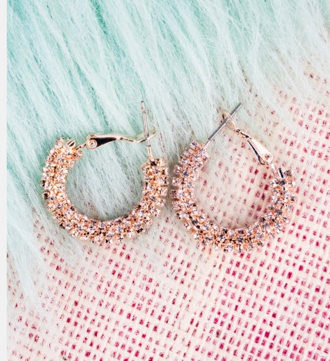 Crystal Avenue Special Occasion Clear Rose Goldtone Hoop Earrings, 1"