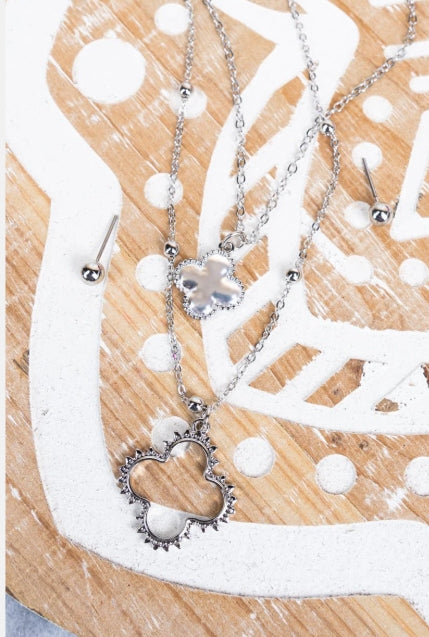 Adina Quatrefoil Layered Necklace and Earring Set