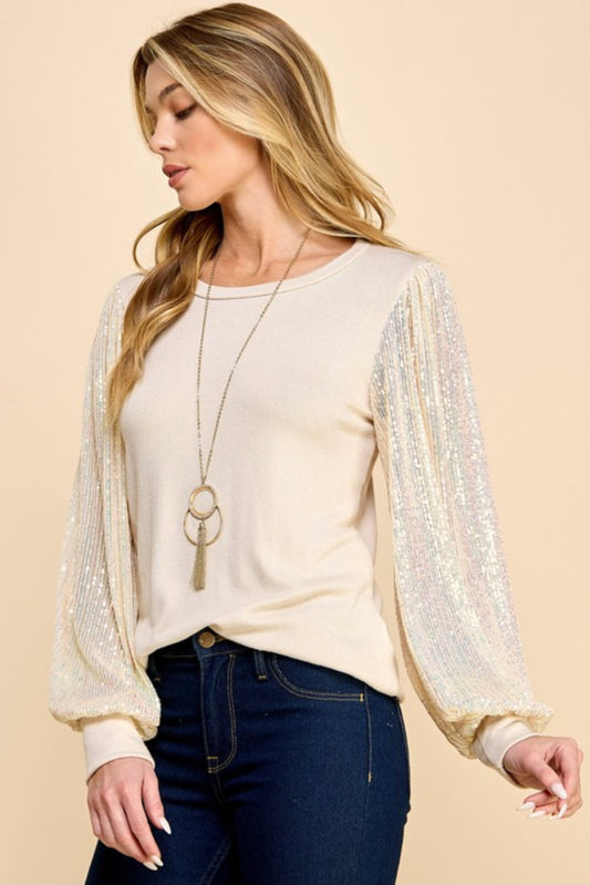 Sequin Detailed Sleeves Top