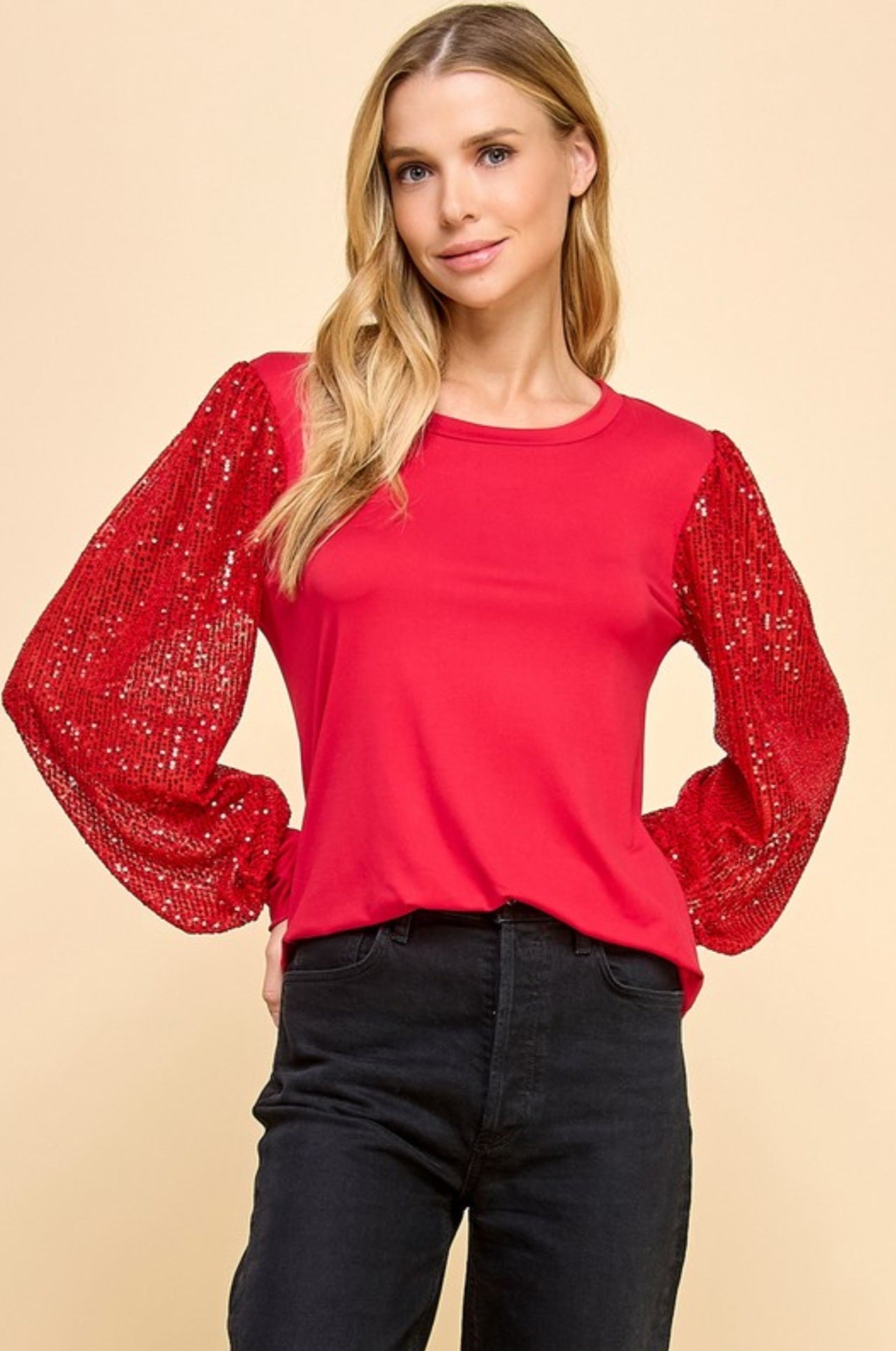 Sequin Detailed Sleeves Top
