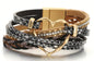 Leather Braided Bracelet with Golden-Tone Heart Clasp & Rhinestone Accents