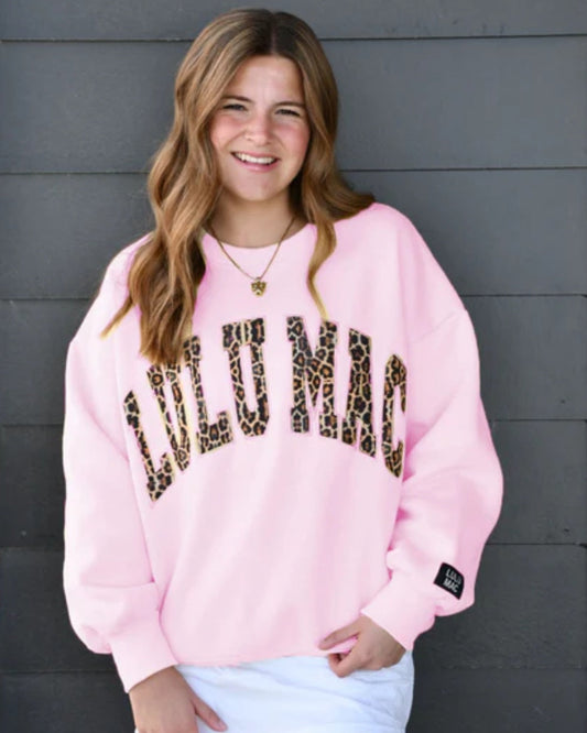 LuLu Mac Sweatshirt - Light Pink with Leopard