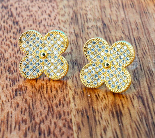 Shiny Luxe Crystal & Clover Goldtone Earrings
