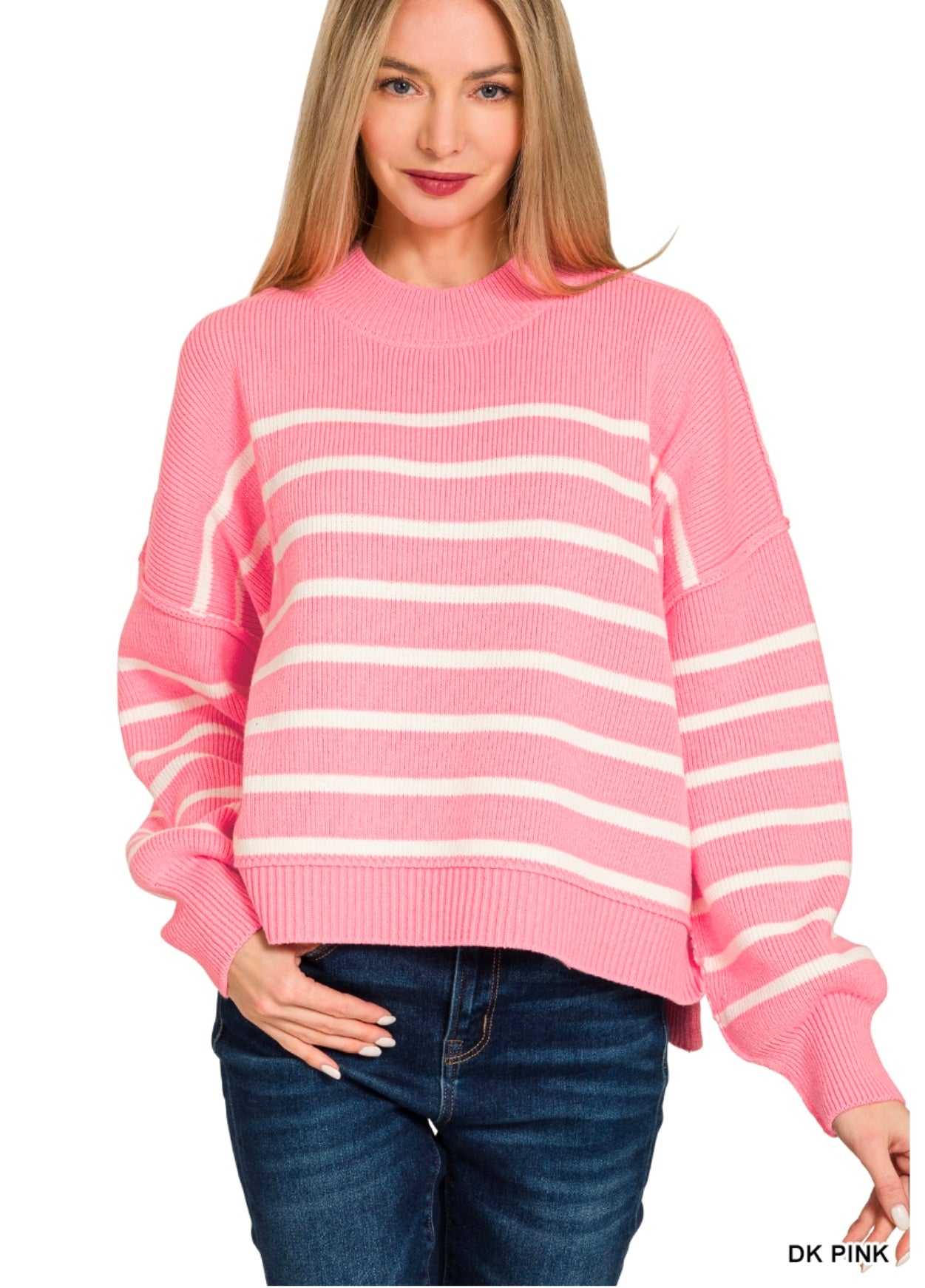 Exposed Seam Striped Oversized Sweater