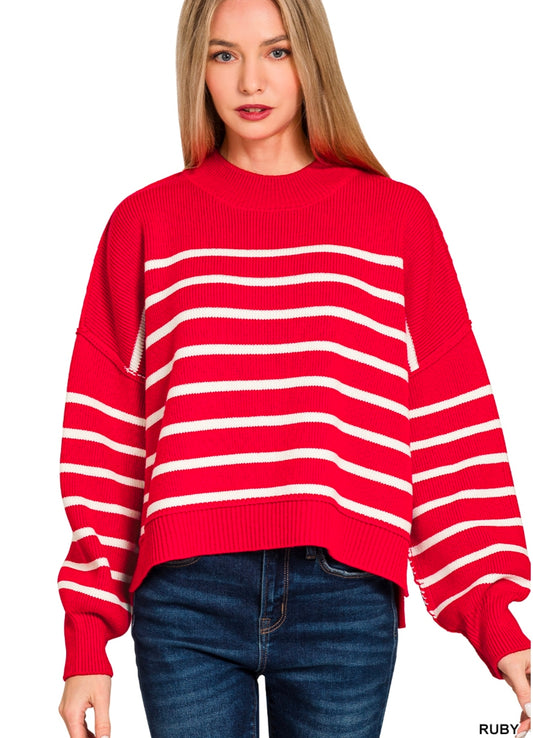 Exposed Seam Striped Oversized Sweater