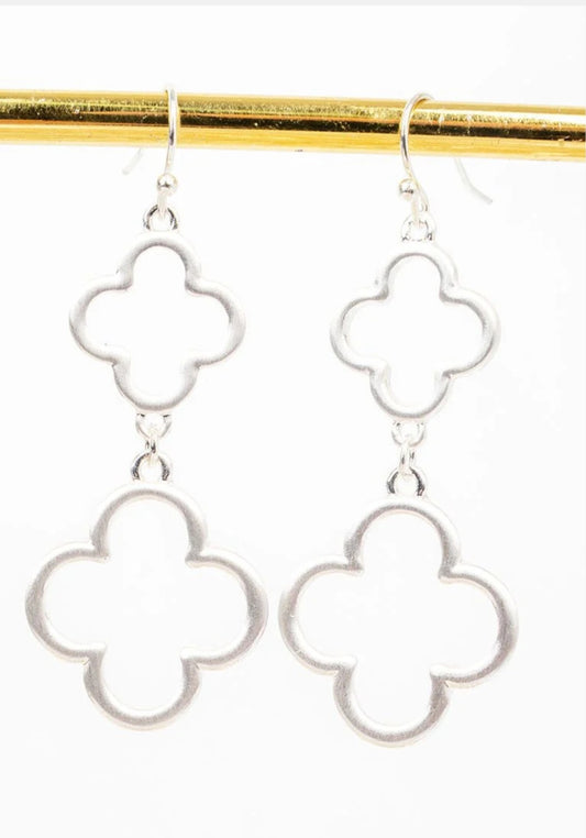 Uptown Charm Matte Silvertone Double Clover Earrings