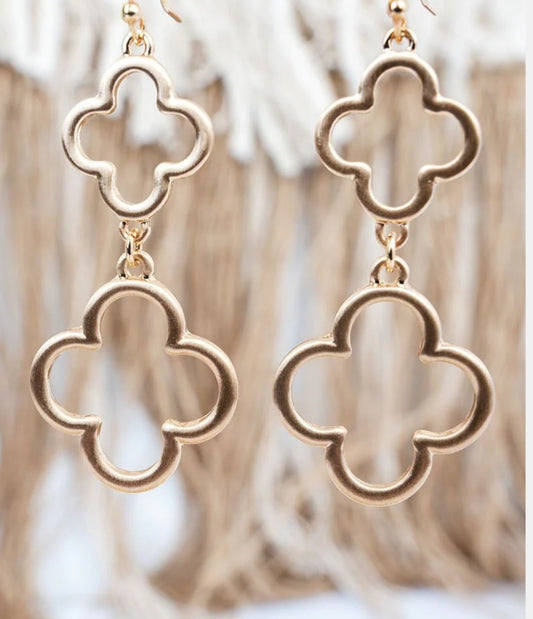 Uptown Charm Matte Goldtone Double Clover Earrings