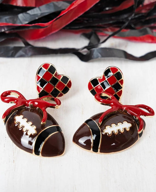Red & Black Gridiron Love Earrings