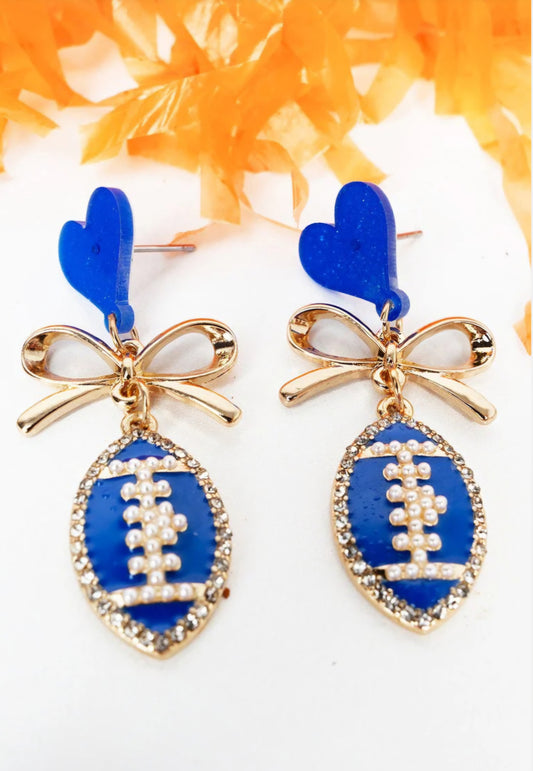 Blue & White Goal Line Glam Goldtone Earrings