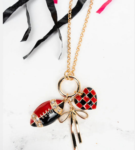 Red and Black Gridiron Girlie Goldtone Necklace