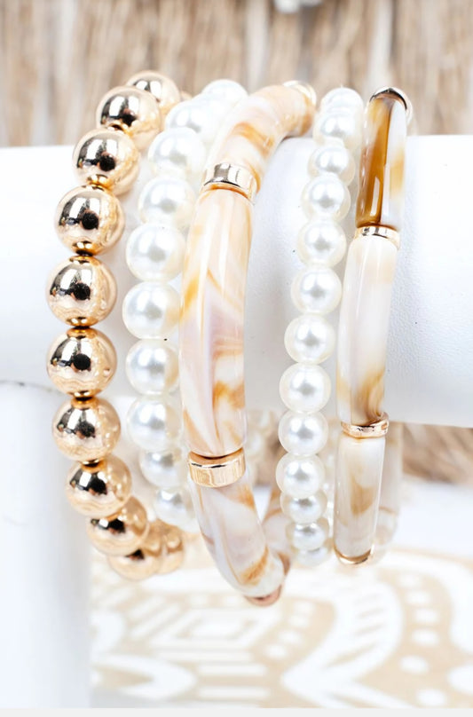 Fade To Fab Beige and Goldtone Bracelet Set