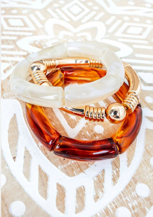 Beige and Brown Sheer Confidence Goldtone Bracelet Set