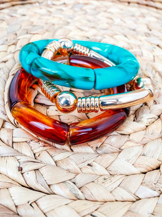 Turquoise & Brown Sheer Confidence Goldtone Bracelet Set